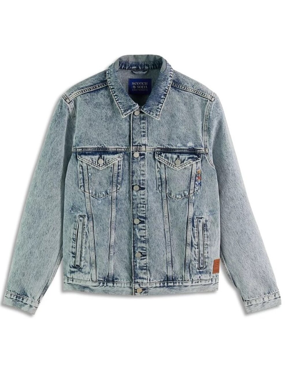 Scotch & Soda Distressed Indigo Denim Button Trucker Jacket Mens Blue M NWT 198